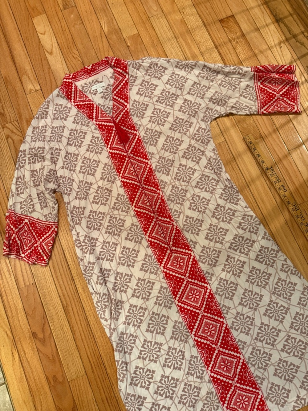 Charter Club Red & White Caftan Cover-Up Zips Size L - Picture 3 of 8